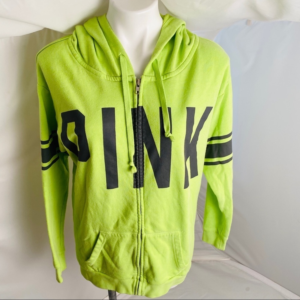 Victoria’s Secret pink lime green and gray zip hoodie
